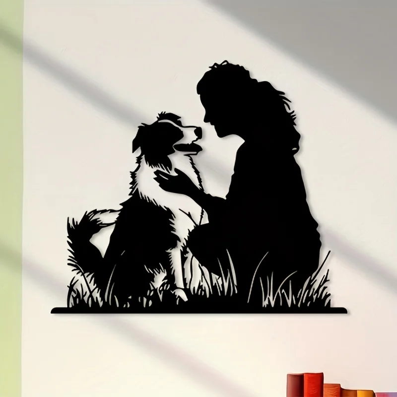 1pc Border Collie And Dog Mom Metal Wall Art - Heartwarming Iron Dog Sculpture
