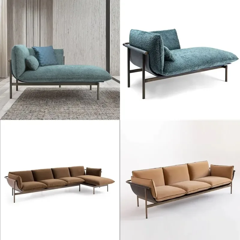 Deckchair villa furniture stainless steel frame Italian modern home light luxury 3-seat hotel loft fabric sofa sofa