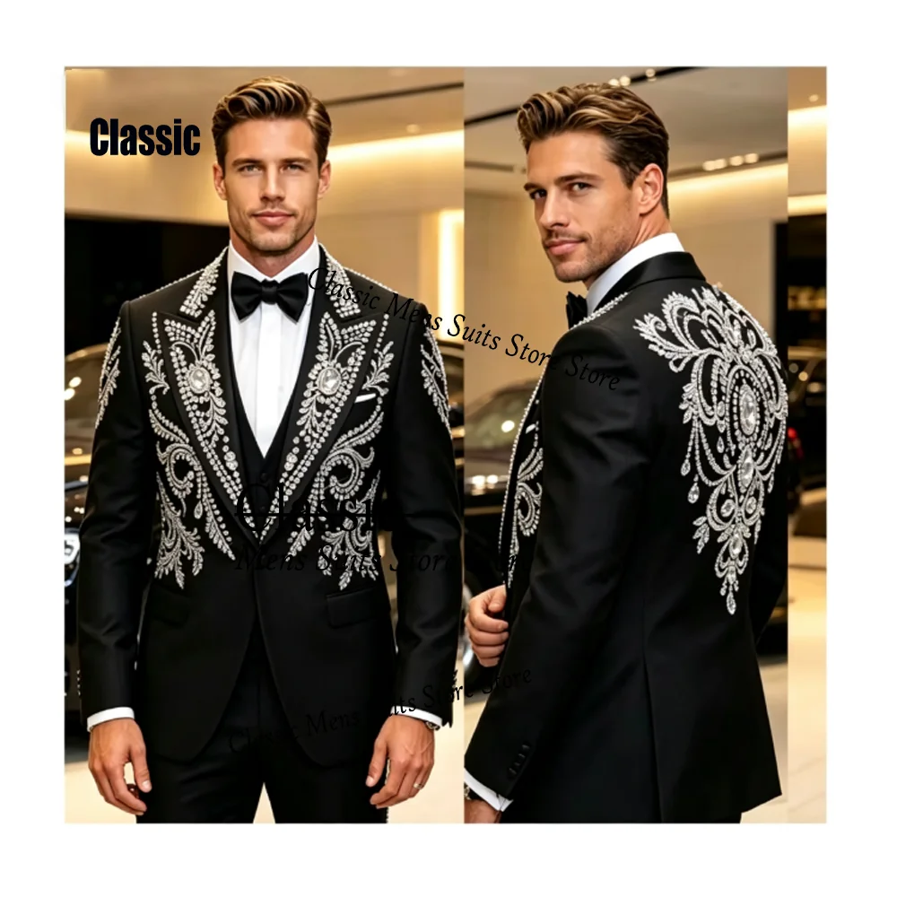 Customized Diamond Corset Suit For Men Glitter Groom Party Male Blazer 3 Piece Sets Simple Slim Fit Tuxedos Wedding Ropa Hombre