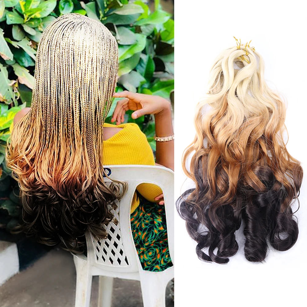 Cachos espirais cabelo sintético para mulheres, onda solta, tranças de crochê, trança pré-esticada, ombre, preto, marrom, loiro, 22"