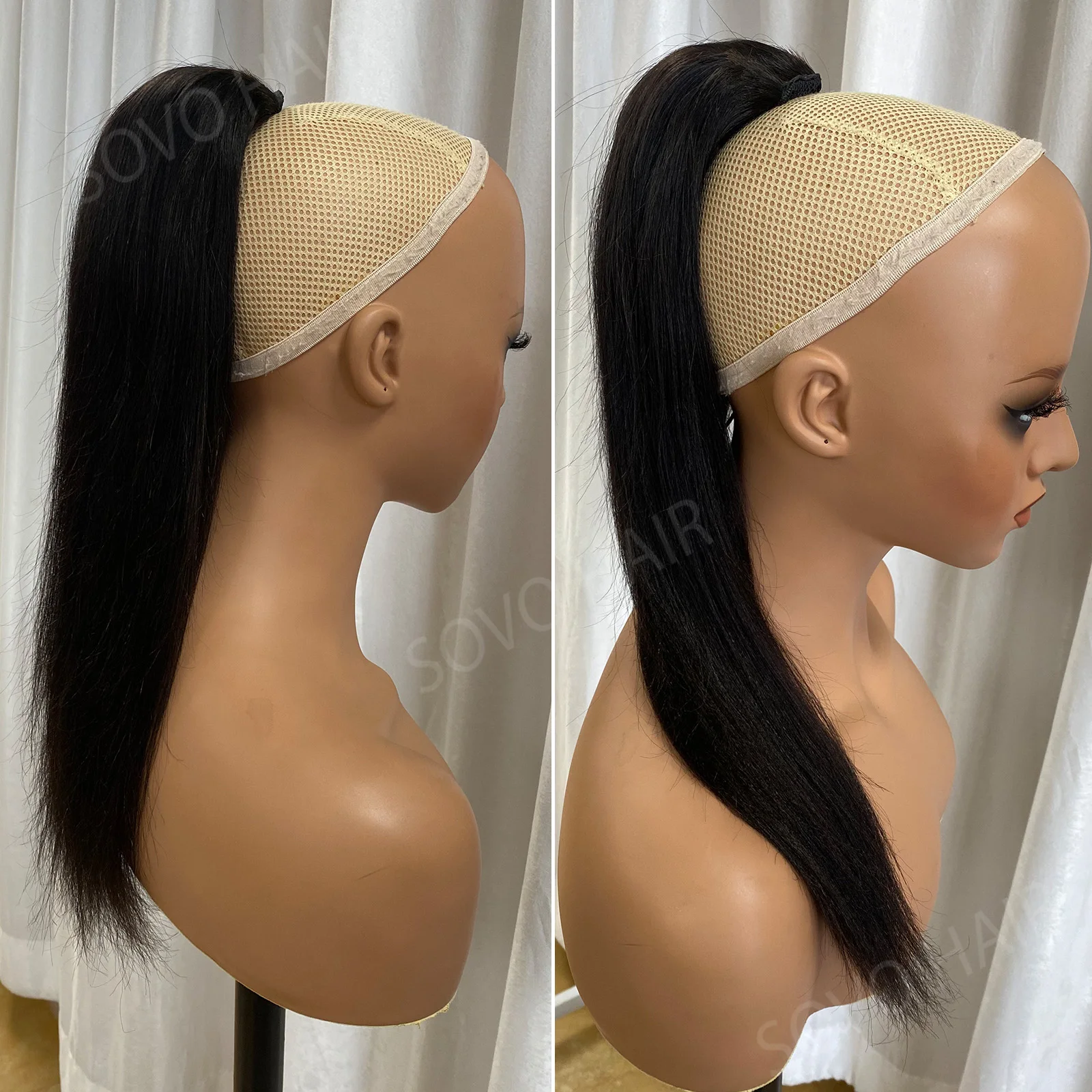 Light Yaki Straight Drawstring Ponytail Virgin Human Hair 18Inch 100G Multiple Colors Balayage Blonde Ponytail Extension