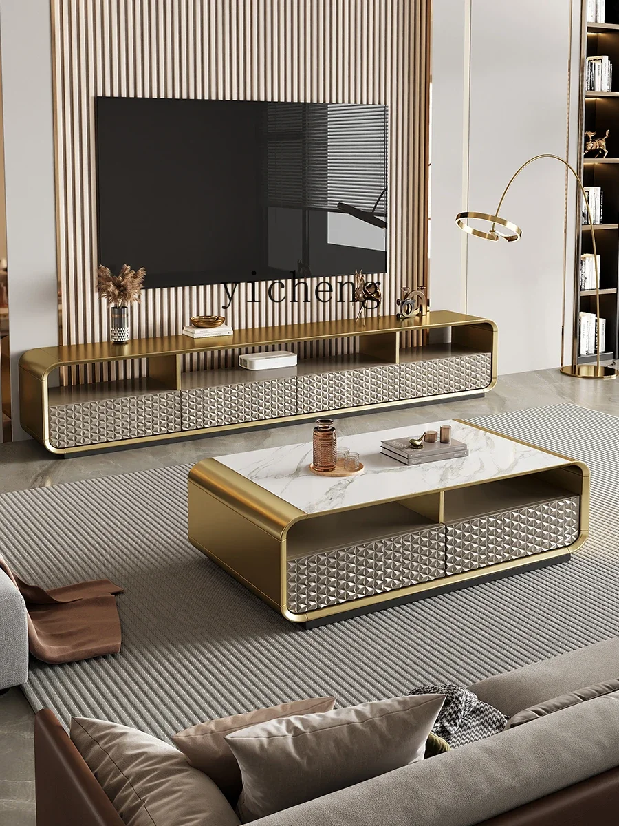 b11- light luxury TV cabinet coffee table combination modern minimalist living room TV cabinet rock slab solid wood
