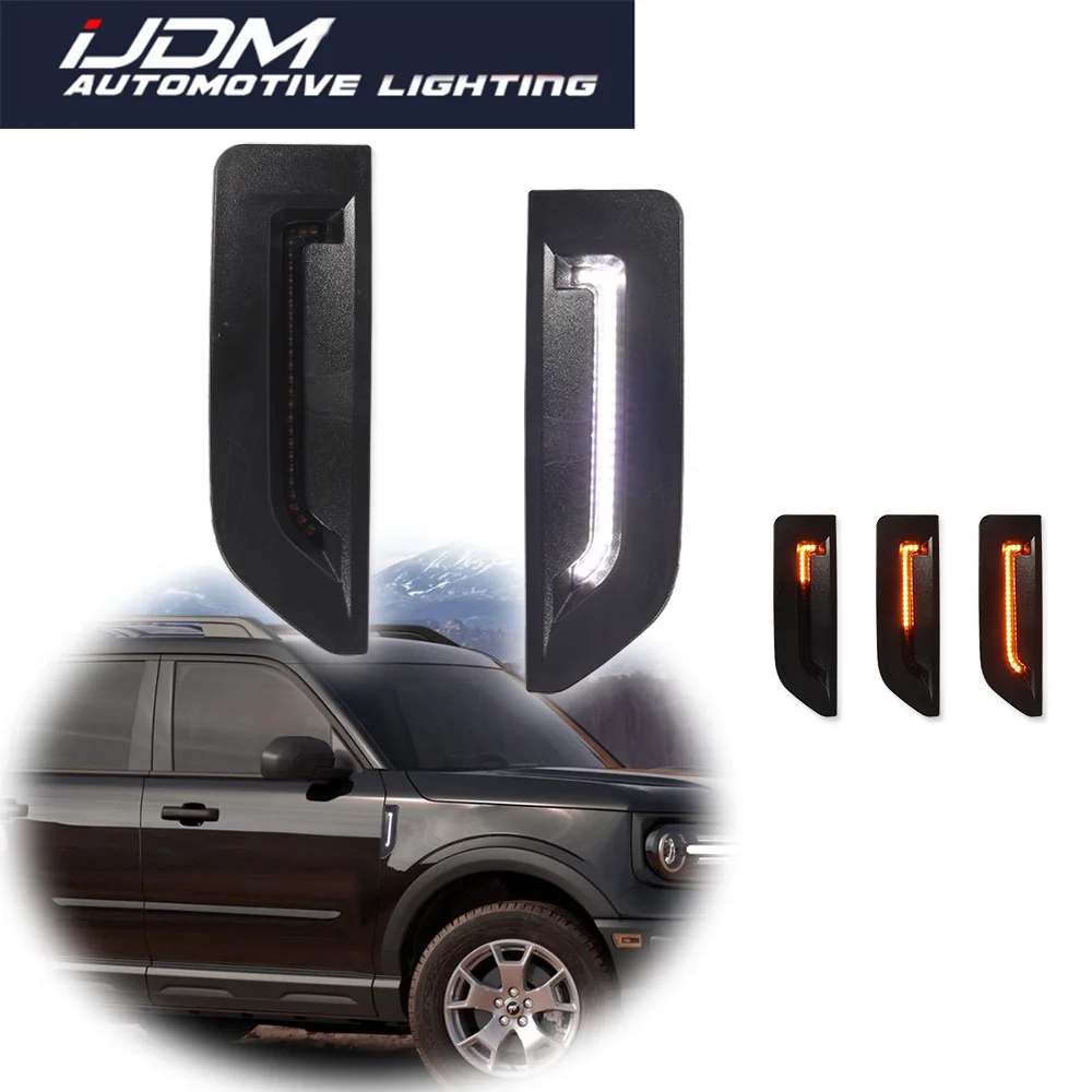 

For Ford Bronco 2021 2022 2023 2024 Dual-color Amber Dynamic LED Front Fender Side Marker Turn Signal w/ White DRL/Parking Light