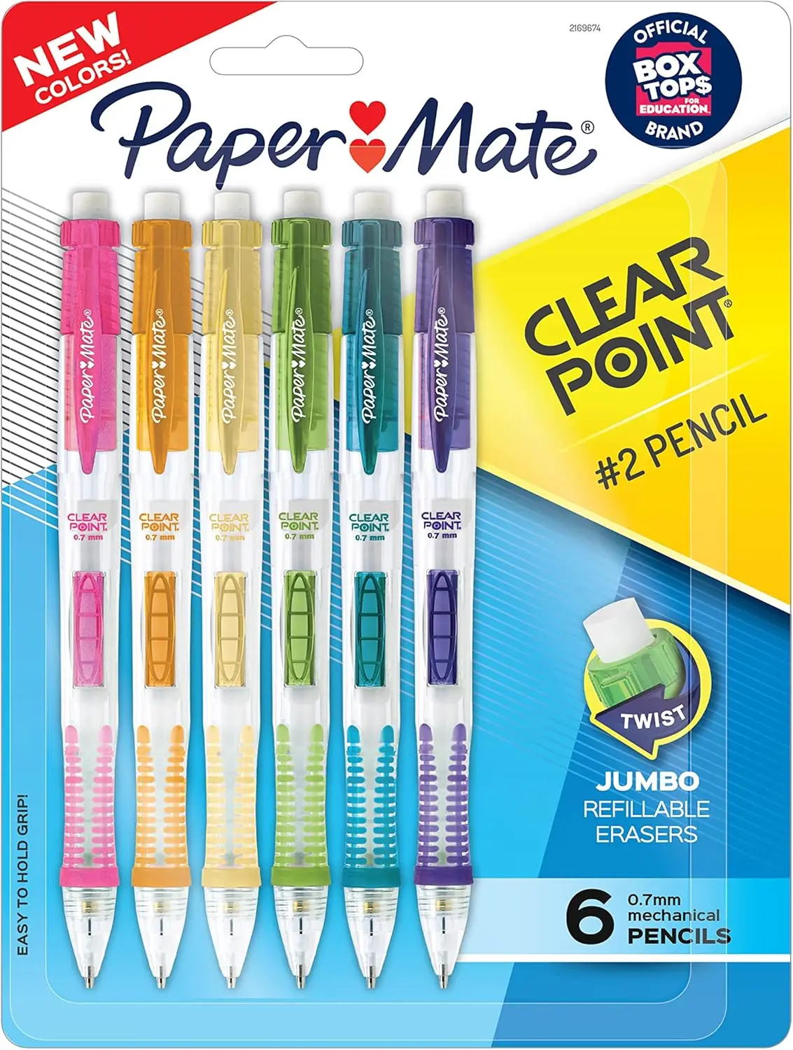 

0.7mm HB #2 Mechanical Pencils, Assorted Colors, 6-Pack for Office, School, Drawing & Drafting