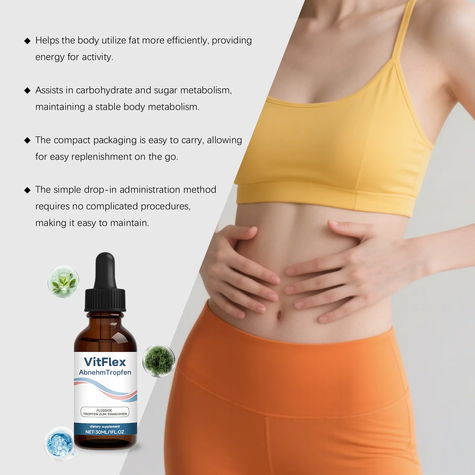 Natural Revitalize Energy Oral Drops Promote Metabolism Burn Fat Liquid Essence Supplement Support Body Energy Weight Management