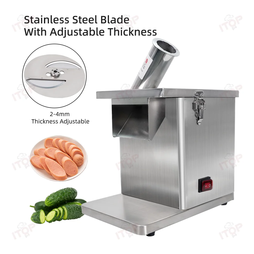 Sausage Oblique Slice Machine Slant Cut Fruit& Vegetable Stainless Steel Blade with Adjustable Thickness 2-4mm Pure Copper Motor