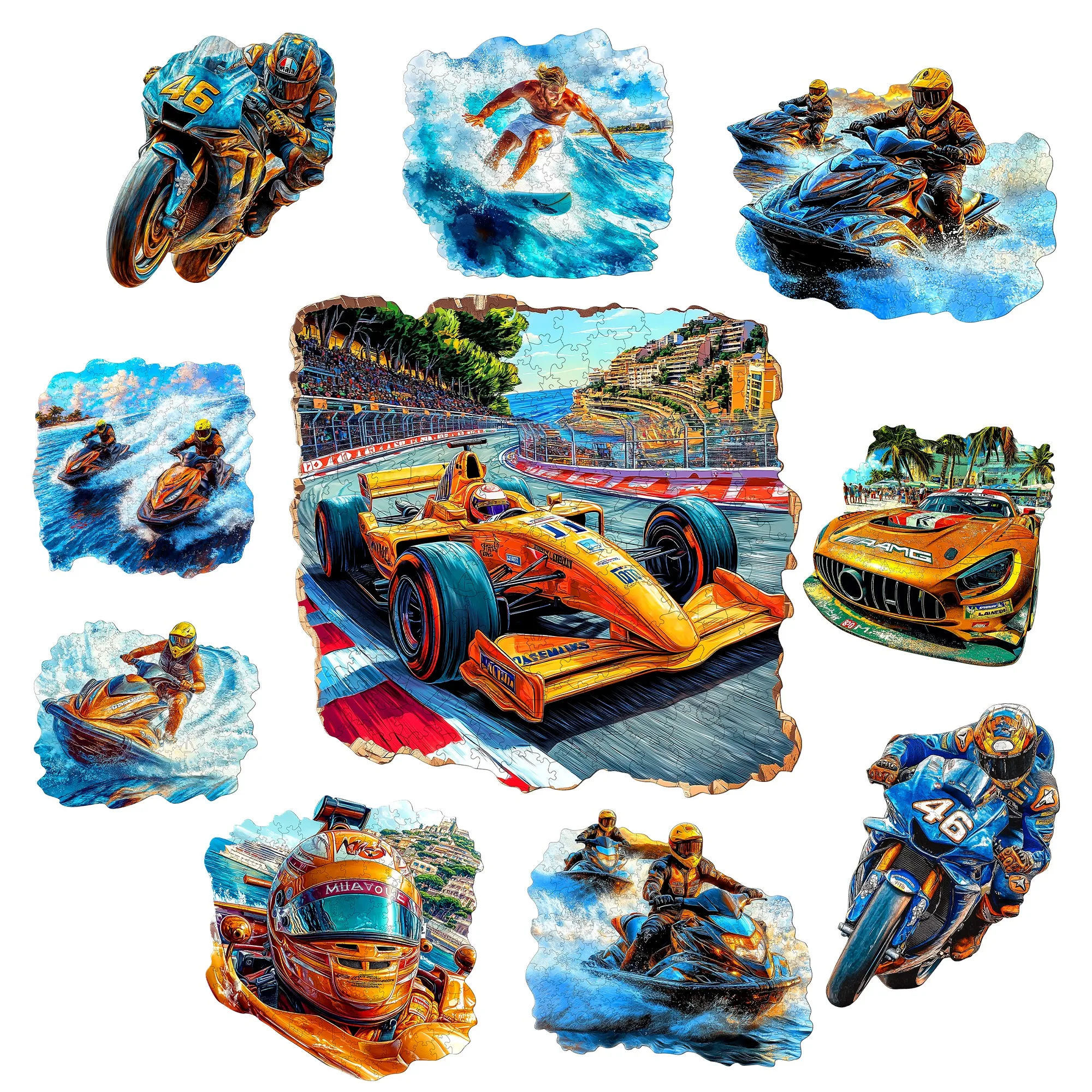 Motorcycles and Water Sports Theme Wooden Jigsaw Puzzle Wooden Decor Painting Christmas and Halloween Gift Toy For Teen And Kid