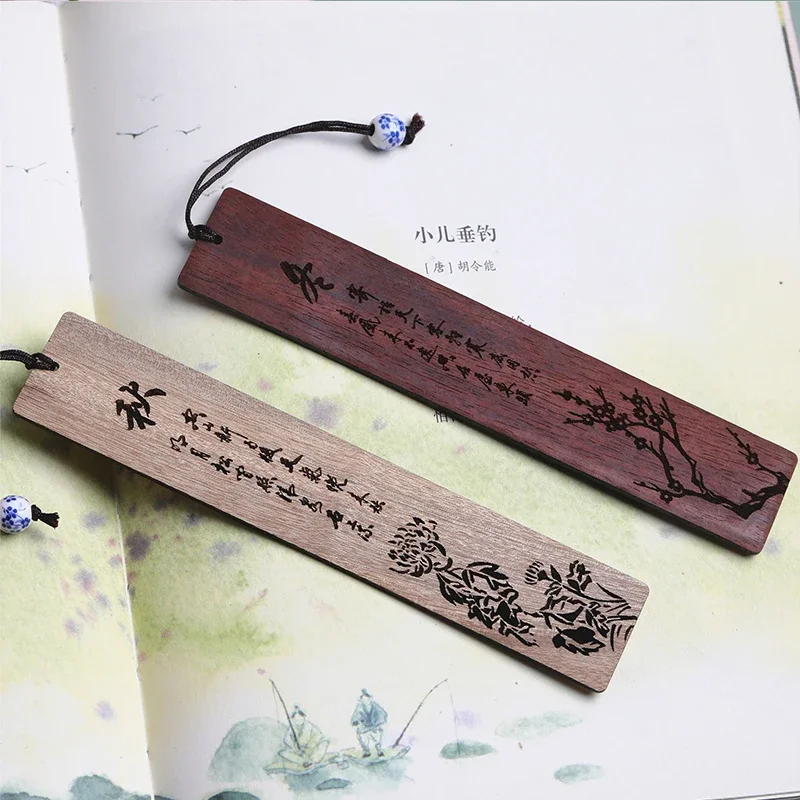 Retro Wooden Carving Four Seasons Bookmarks Chinese Style Ebony Book Clip Student Delicate Reading Tool School Stationery Supply