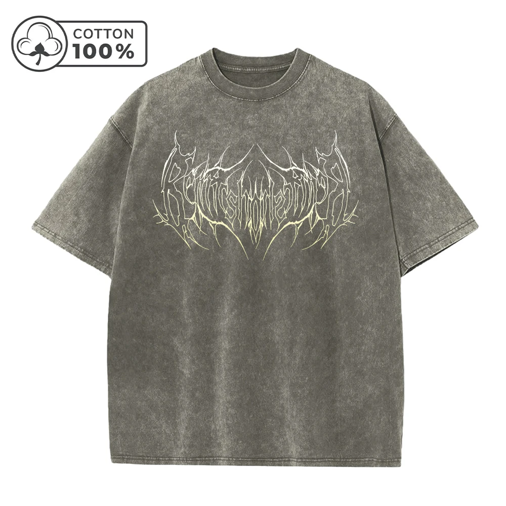 Men's Street Style Retro Washed T-Shirt With Gradient Thorn Print Distressed Pure Cotton Short Sleeve Summer Commuter Gym Top