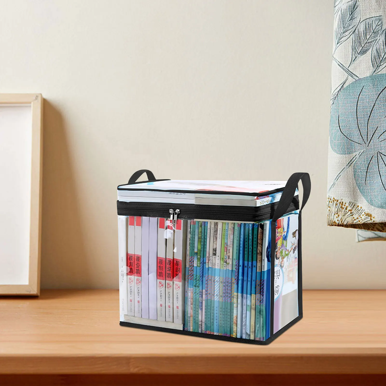 2Pcs Collapsible Book Storage Case Transparent PVC Organizer with Lifting Handle Space Saving Stackable Design for Home School