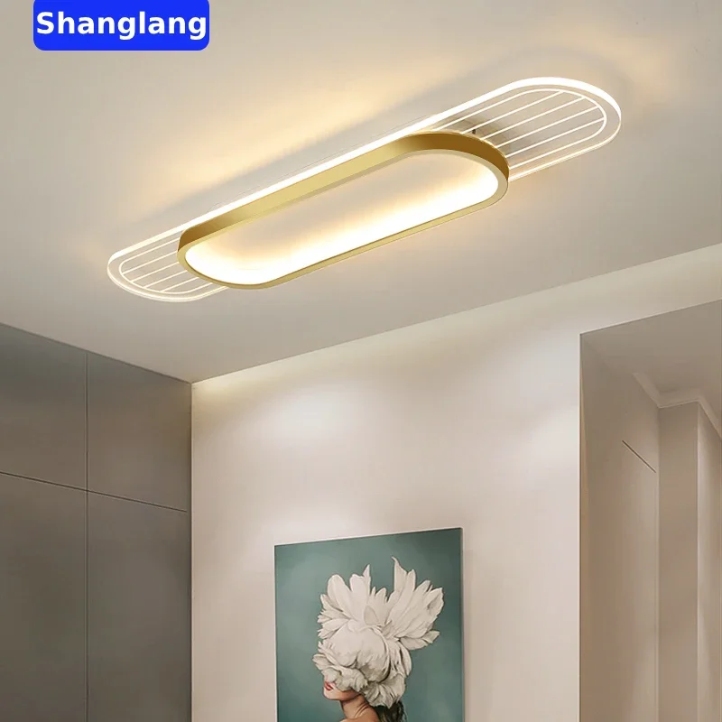 

Modern Rectangle LED Acrylic Ceiling Overhead Lamp For Hallway Aisle Corridor Black Golden Hanging Lighting Home Luminaire