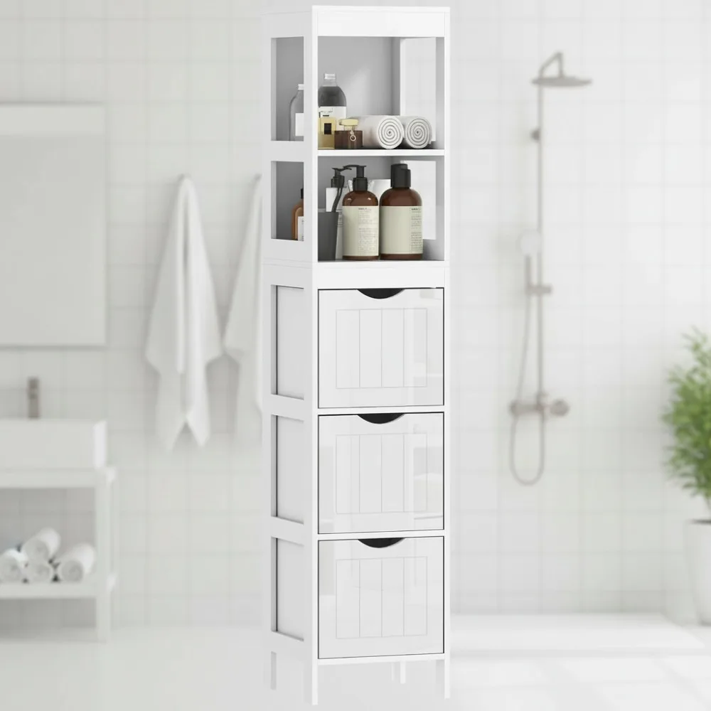 

Slim Bathroom Storage Cabinet with 3 Drawers & 2 Shelves, Freestanding Organizer for Small Spaces, White