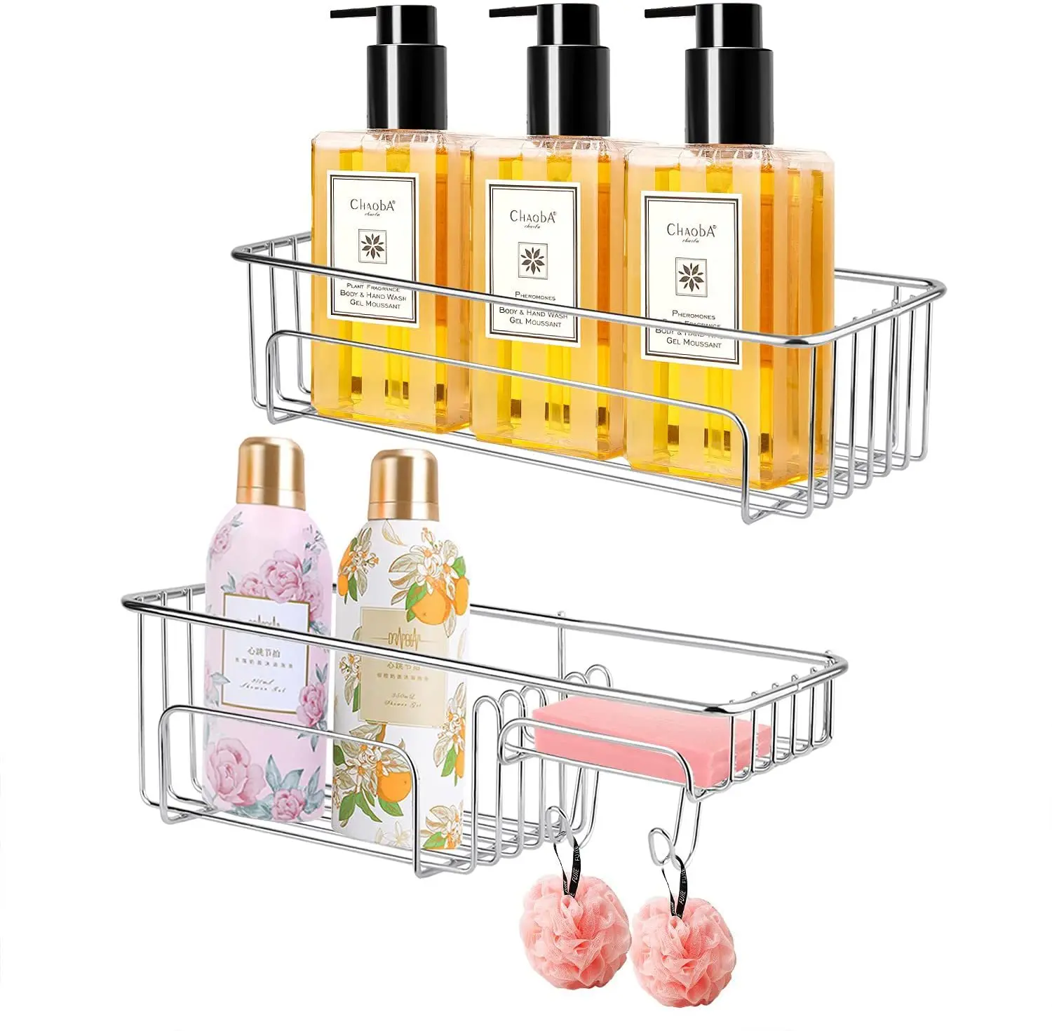 

2Pcs/set Bathroom Shelf Storage Rack Stainless Steel Punch Free Shower Caddy Wall Storage Shelf Kitchen StorageRack