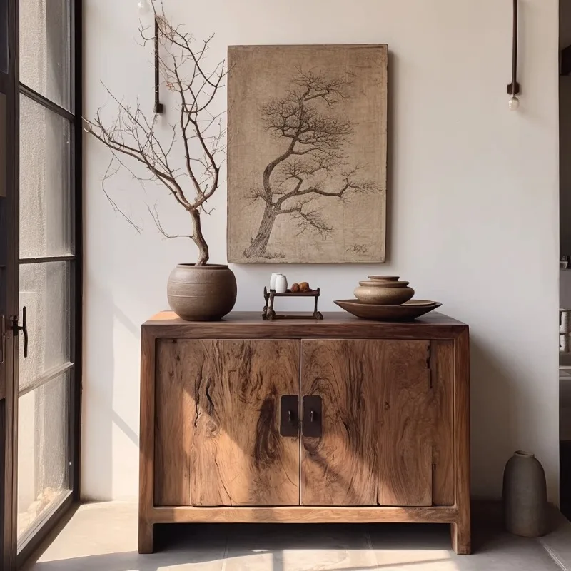 

Solid wood dining side cabinet Old elm porch cabinet Japanese retro storage rack