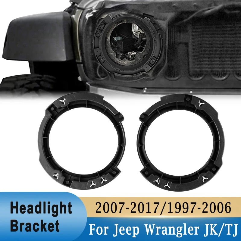 2Pcs 7 Inch LED Headlight Brackets Mount Buckets Base Hoods Plastic Ring For Jeep Wrangler JK 2007-2017 / TJ 1997-2006