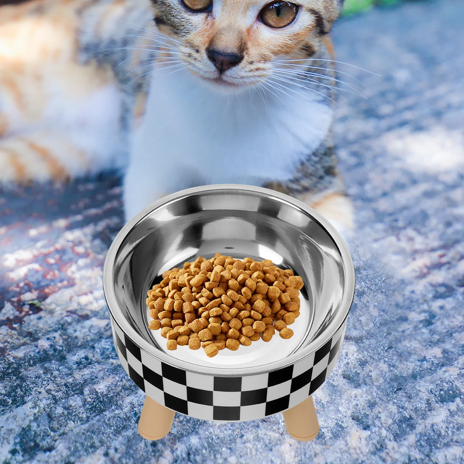

Elevated Cat Stainless Steel Raised Feeding Bowl For Cats Neck Protection Non-Slip Pet Bowl Cat Food Dish Daily Use