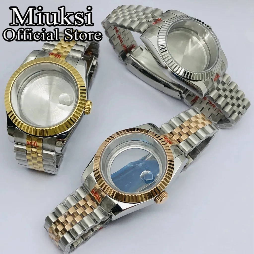 Imagem -02 - Miuksi 36 mm 40 mm Prata Ouro Balck Relógio Case Safira Caber Nh35 Nh36 Nh34 Eta2824 2836 Miyota8215 Dg2813 3804 Pt5000 Movimento