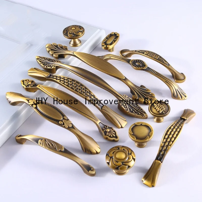 Antique Cabinet Kitchen Knobs Dresser Furniture Handles Solid Brass Bronze Flower Cupboard Drawer Pulls Hardwares Nordic Style