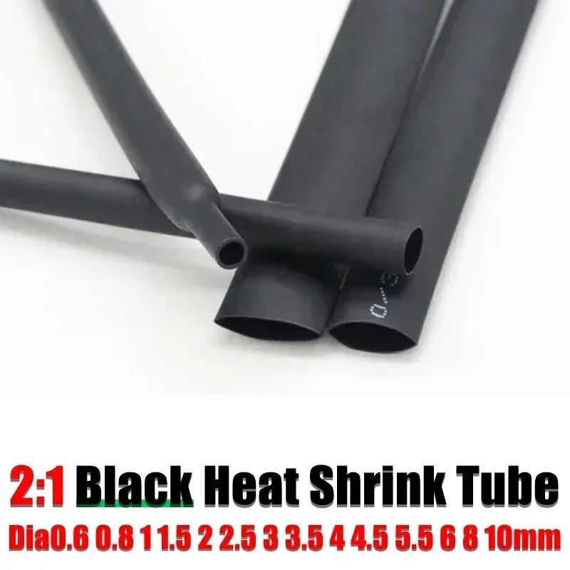 1M Black 2:1 PE Heat Shrink Tubeing Dia 0.6 0.8 1 1.5 2 2.5 3 3.5 4 4.5 5.5 6 8 10mm 2:1 Shrink Ratio Insulated Wire Shrink wrap