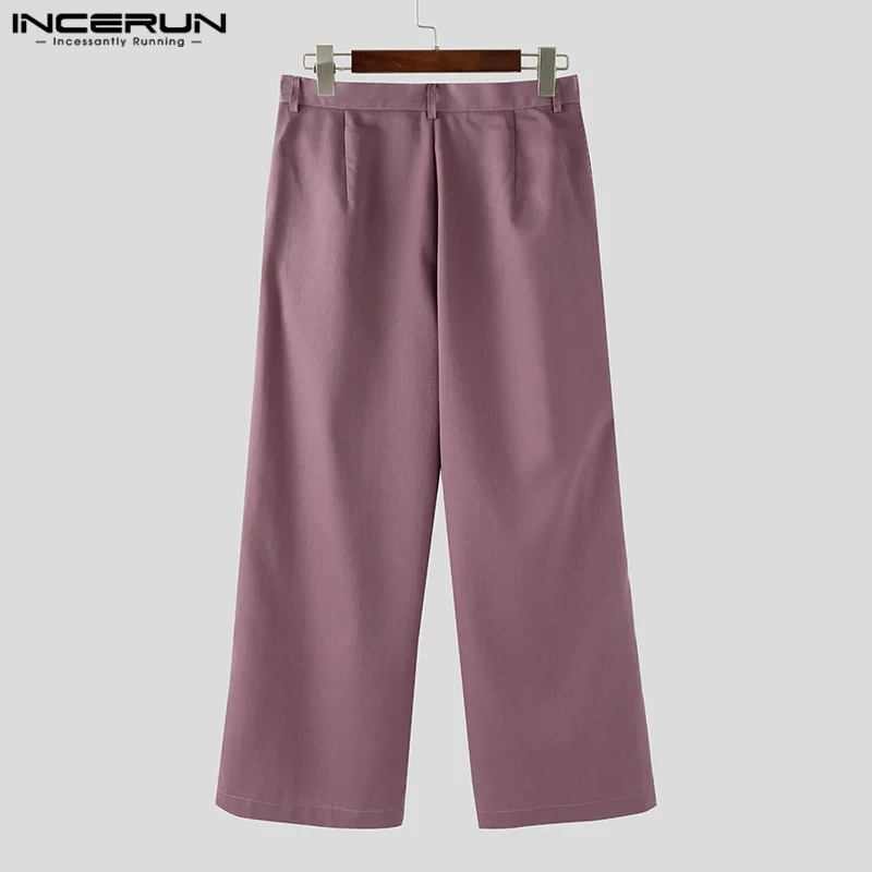 INCERUN Pantaloni a gamba larga da uomo Pantaloni a pieghe con bottoni Pantaloni casual larghi da uomo Streetwear 2025 Pantaloni a gamba larga per il tempo libero alla moda S-5XL