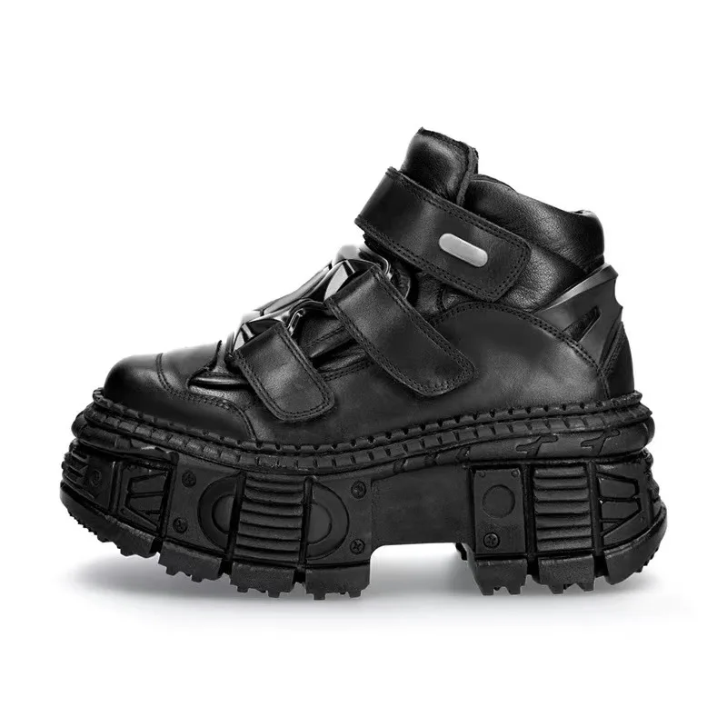 القوطية أحذية منصة سوداء روك ميتال الأب أحذية الرجال والنساء فاسق أحذية من الجلد الصغيرة الكعك أسفل زيادة واحدة Sh