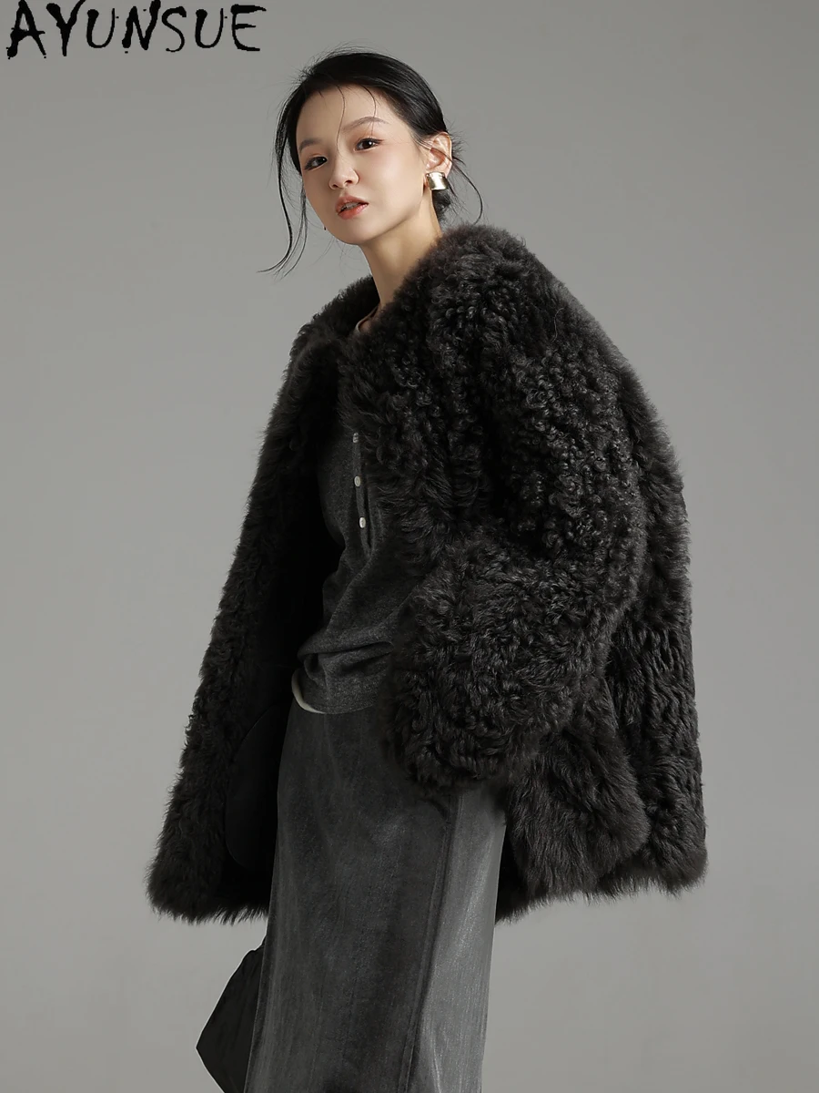 معطف فرو من جلد الغنم الطبيعي من AYUNSUE للنساء متوسط الطول سترة من الجلد الحقيقي جواكت شتوية 2025 ملابس فاخرة للسيدات شুবা Жenskয়া