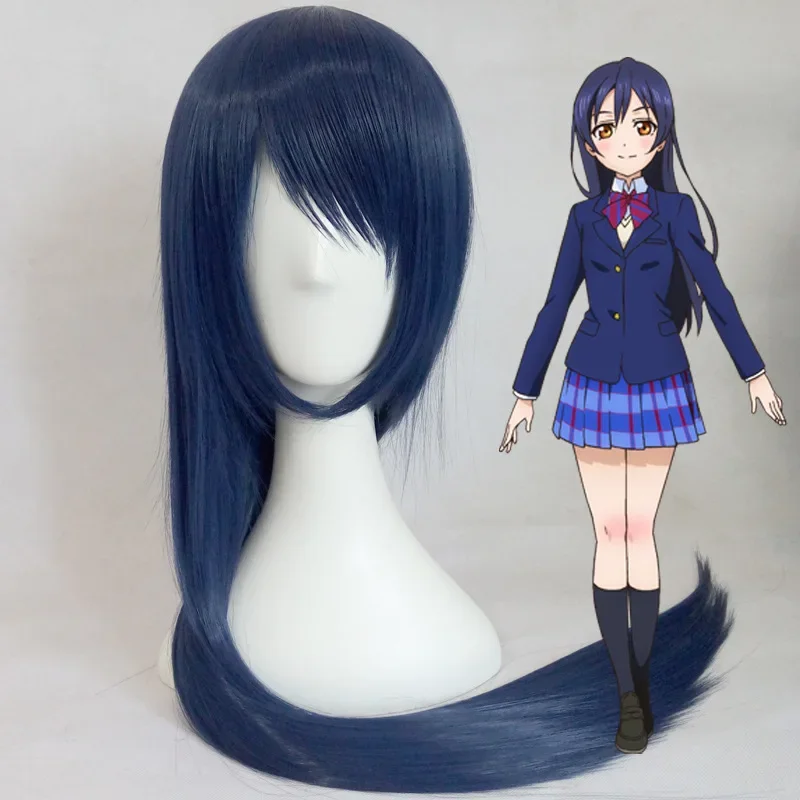 Anime Character Cosplay Wig Black-Blue Mixed Straight Hair Wig Unisex Synthetic Fiber High-Temperature Resistant Wig