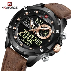 NAVIFORCE nuovi orologi da uomo cronografo al quarzo in vera pelle da lavoro orologio da polso luminoso di marca di lusso orologio analogico digitale da uomo