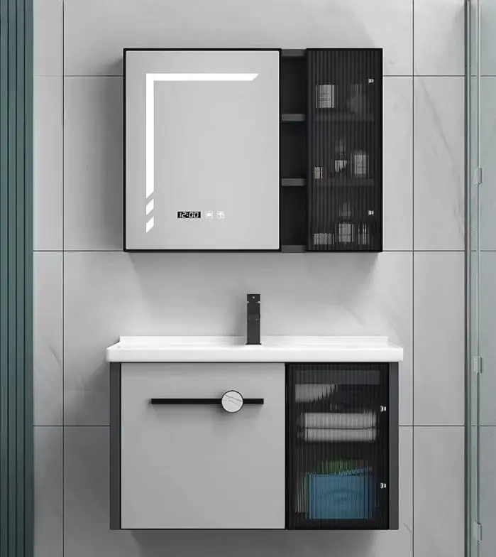 

%￥ Aluminum Wall Cabinet for Bathrooms Design with Slate Countertop Vanity Washbasin Waterproof Hotel Wall Mounted Triangle