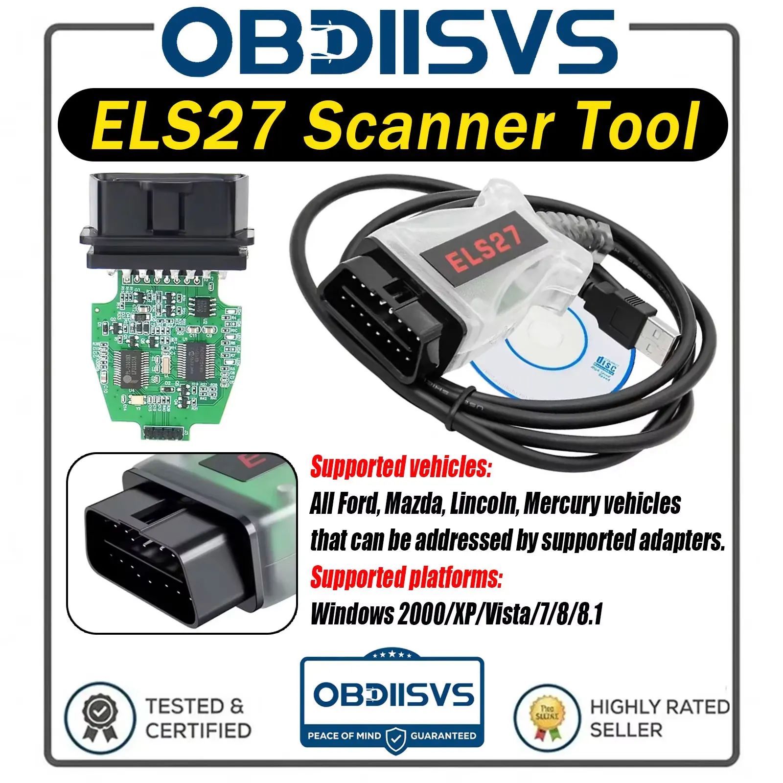 ELS27 Diagnostic Scanner For Ford/Mazda/Lincoln/Mercury Code Reader Diagnostic Tool PIC18F25K80 Chip Automobile OBD2 Scanner