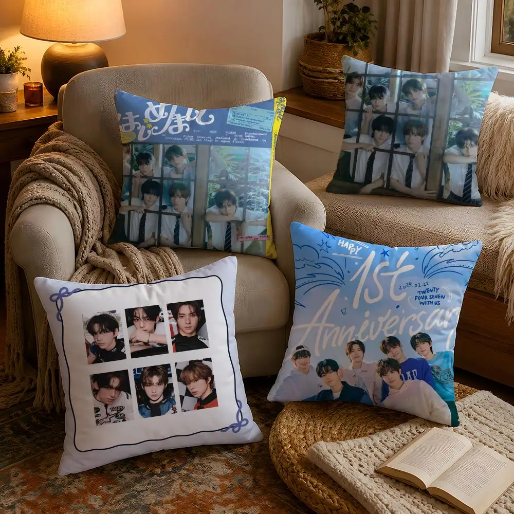 T-TWENTY FOUR S-SEVEN WITH US Cushion Cover Soft Plush Cushion Cover Double Print And Invisible Zipper For Sofa Home Car Use