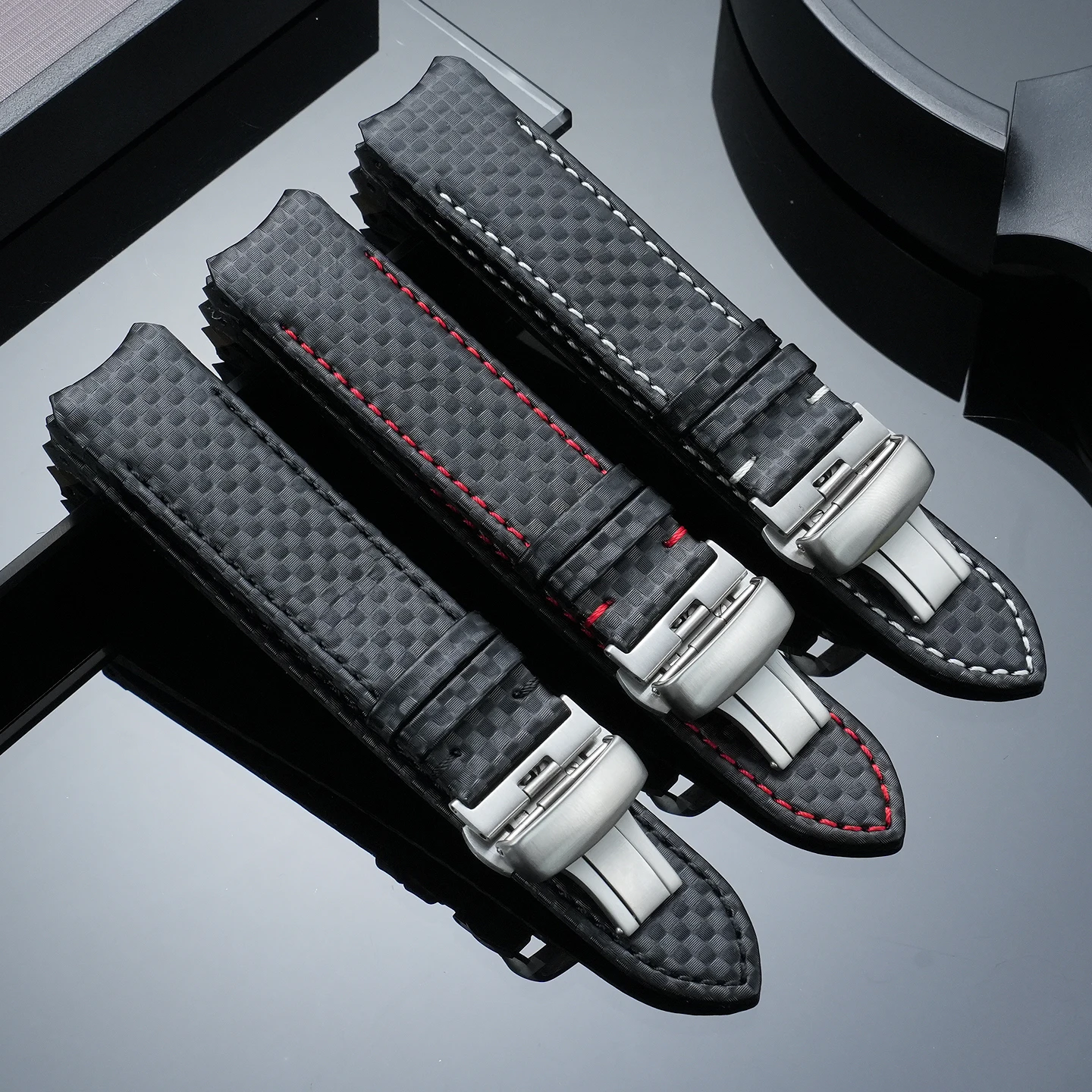 For Tissot Tengzhi Series Curved Genuine Leather Strap T091420A, T047, T013420A, T33 Carbon Fiber Texture Men's Watch Strap
