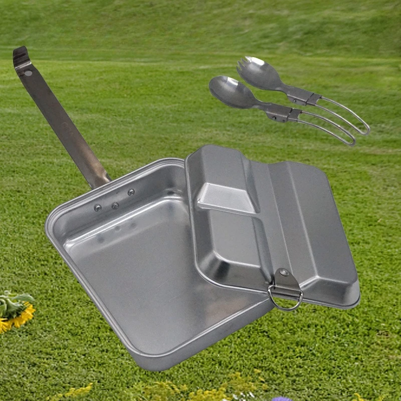 

Тактическая походная коробка для еды с длинной ручкой, ретро-стиль, портативная, для путешествий и кемпинга, классическая, сверхлегкая, алюминиевая сковорода