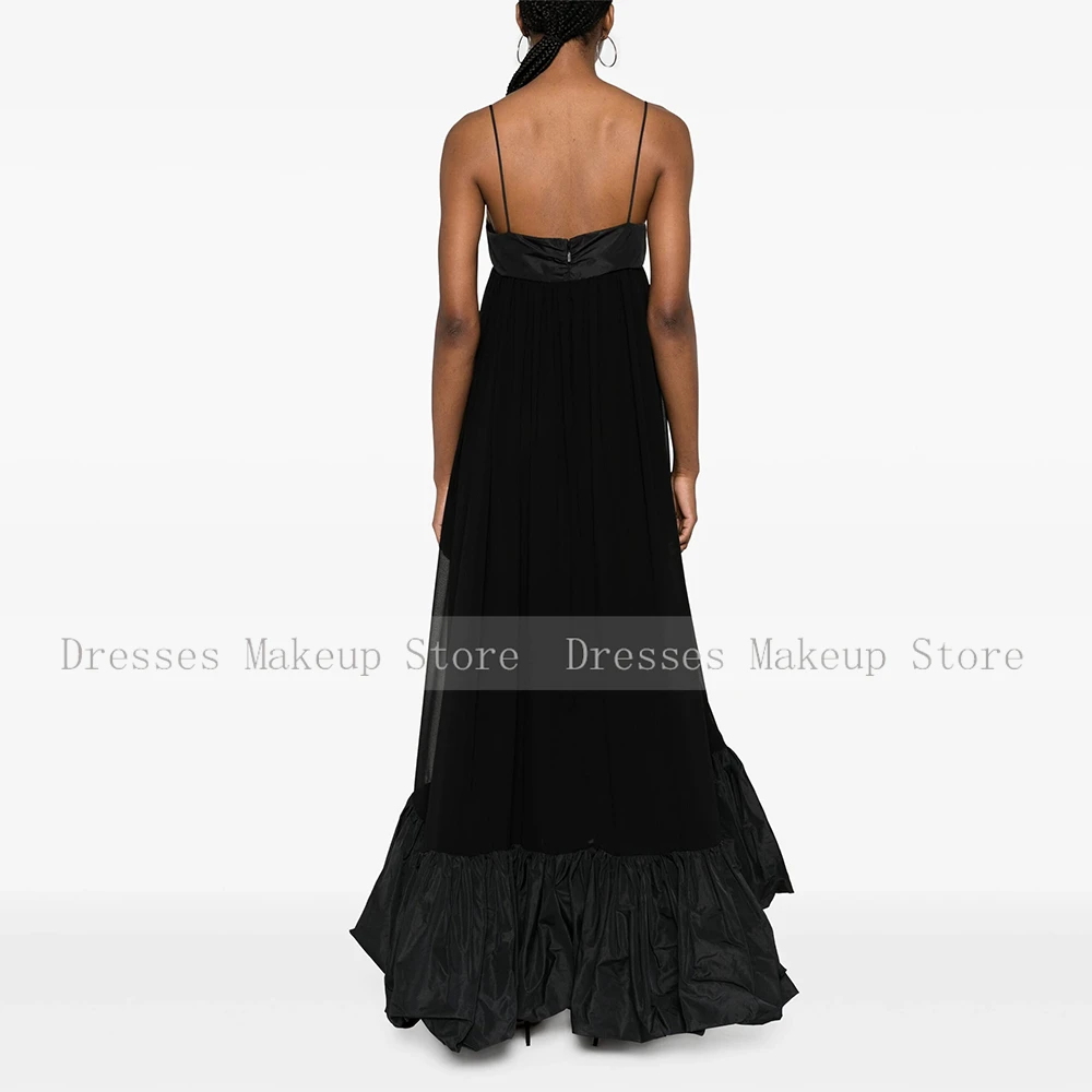 Plus Size Dresses For Occasions Black Satin Ruched Ruffles Bespoke Occasion Gown A-line Spaghetti strap Special Occasion Dresses