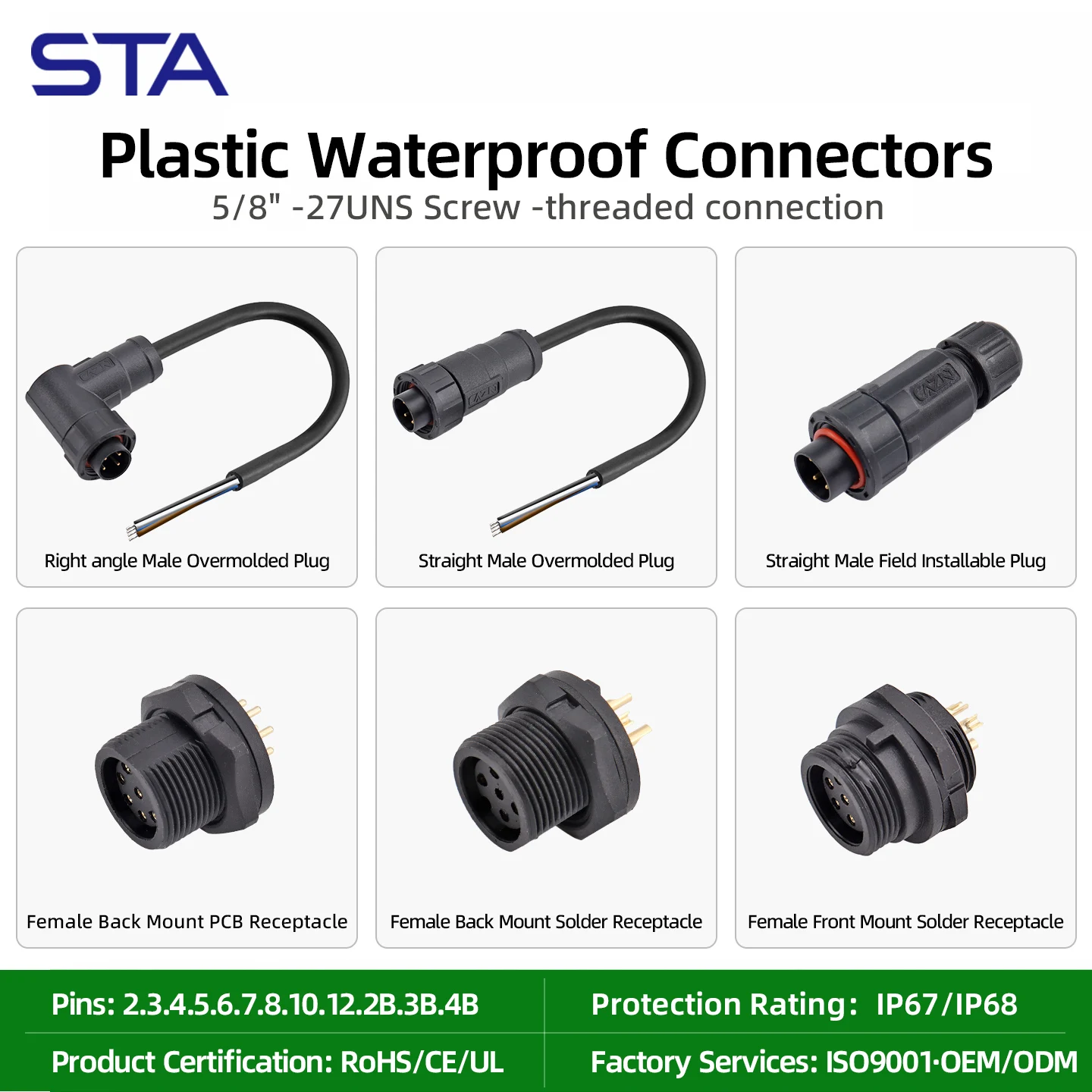 Equivalent LTW Plastic IP67 Waterproof Connector Threaded lock male Female Plug Panel Mount Socket 2 3 4 5 6 7 8 10 12 Pin