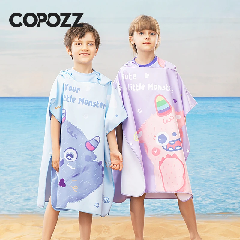 COPOZZ Kids Hooded Towel Cartoon Quick Dry Water Absorption Travel Beach Windbreak Soft Children Bathrobe Swim Pool Cloak