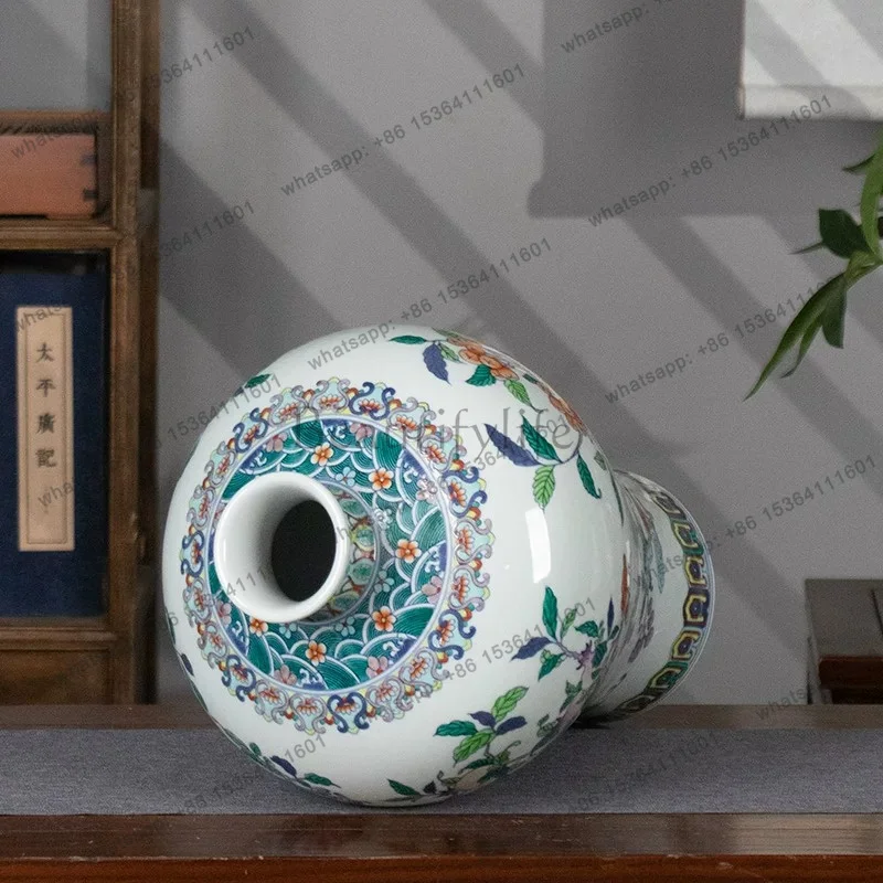 Hand-painted bucket color three-pattern plum vase Jingdezhen ceramics blue and white porcelain vase Chinese high-end ornament