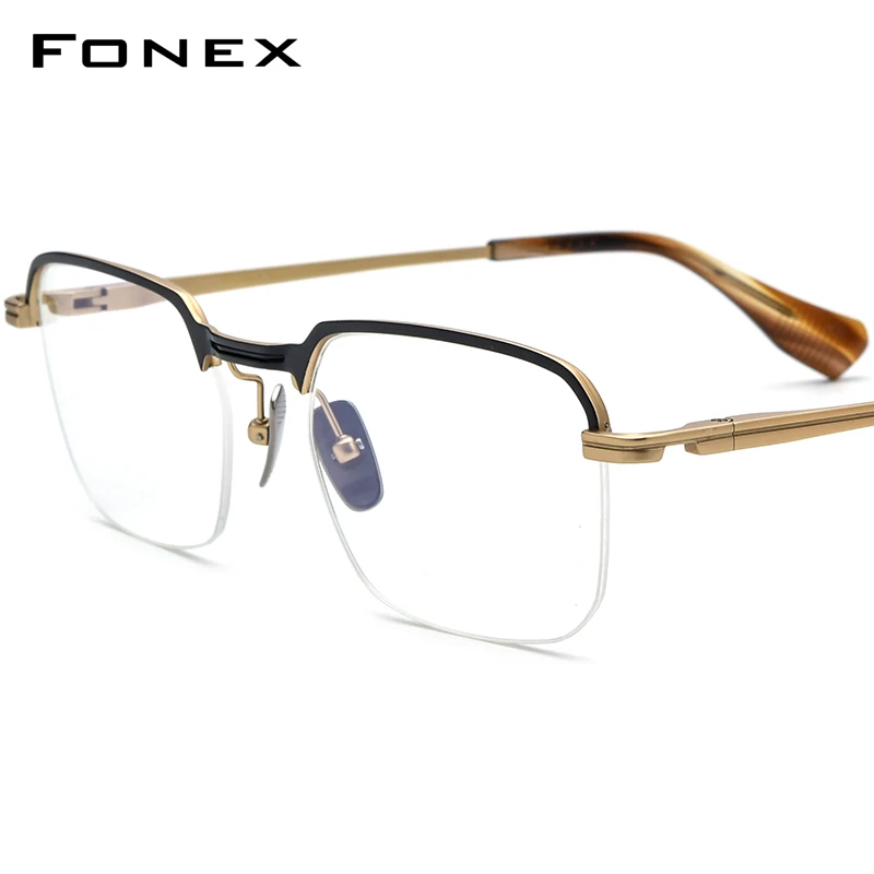 

FONEX Titanium Glasses Men Semi Rimless Square 2023 Women Eyeglasses Half Rim Frames Eyewear DTX-154