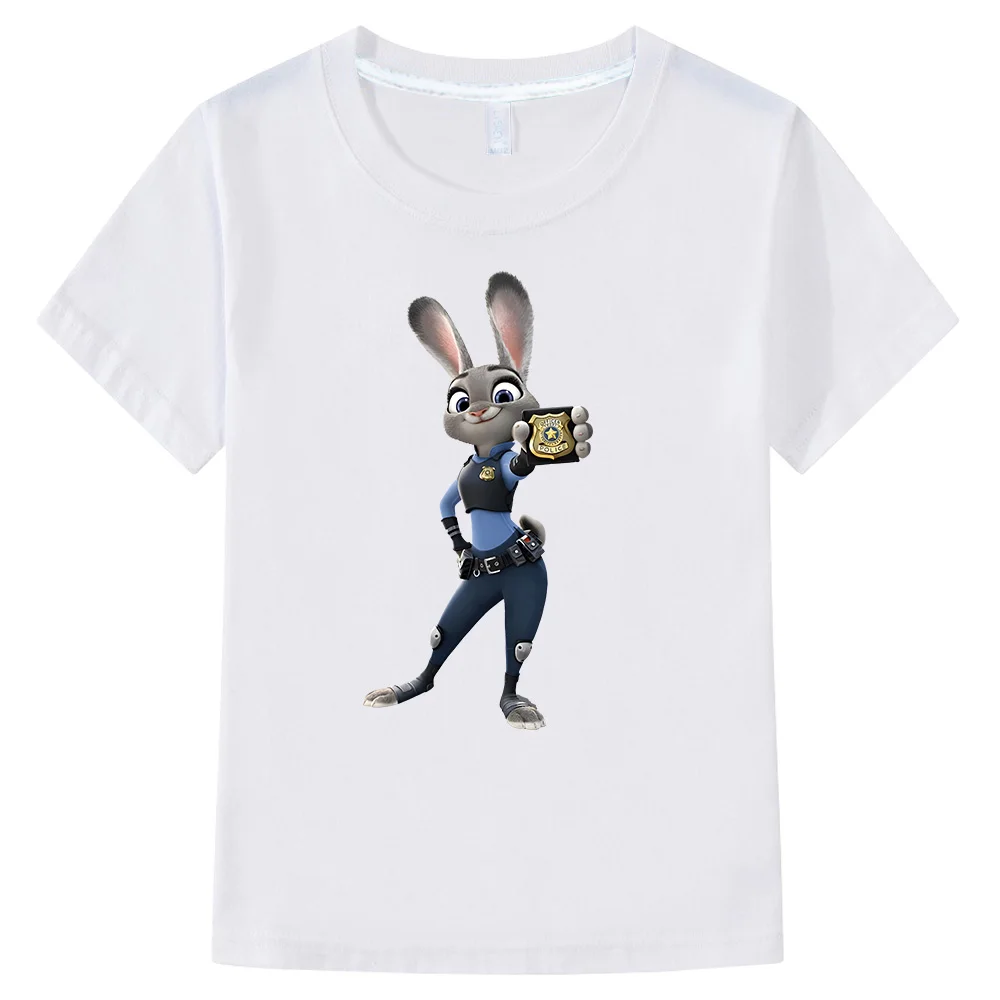 Judy Hopps Kids T-shirts Zootopia Judy Bunny Cop Tees  Boys Girl Short Sleeve Clothes Summer Cartoon O-neck Cotton Children Tops