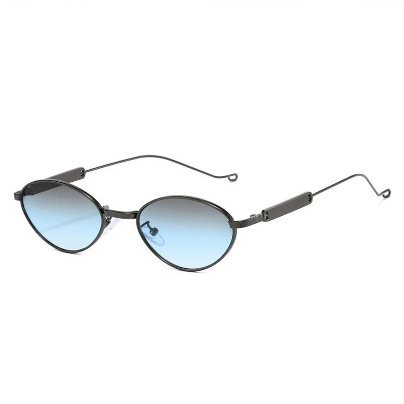 2026 Modische ovale Cat-Eye-Sonnenbrille für Damen – Hochwertiger Metallrahmen, UV400, Farbverlauf Blau – Ideal für Reisen, Shopping & Influencer-Looks
