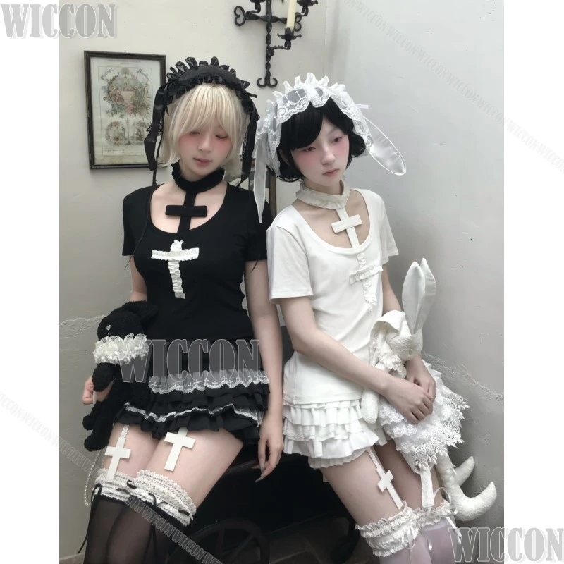 الأرنب الأرنب جيراي كي فتاة تأثيري حلي القوطية البدلة الرقبة التفاف تي شيرت كعكة تنورة اليقطين السراويل هالوين الزي Y2K الملابس