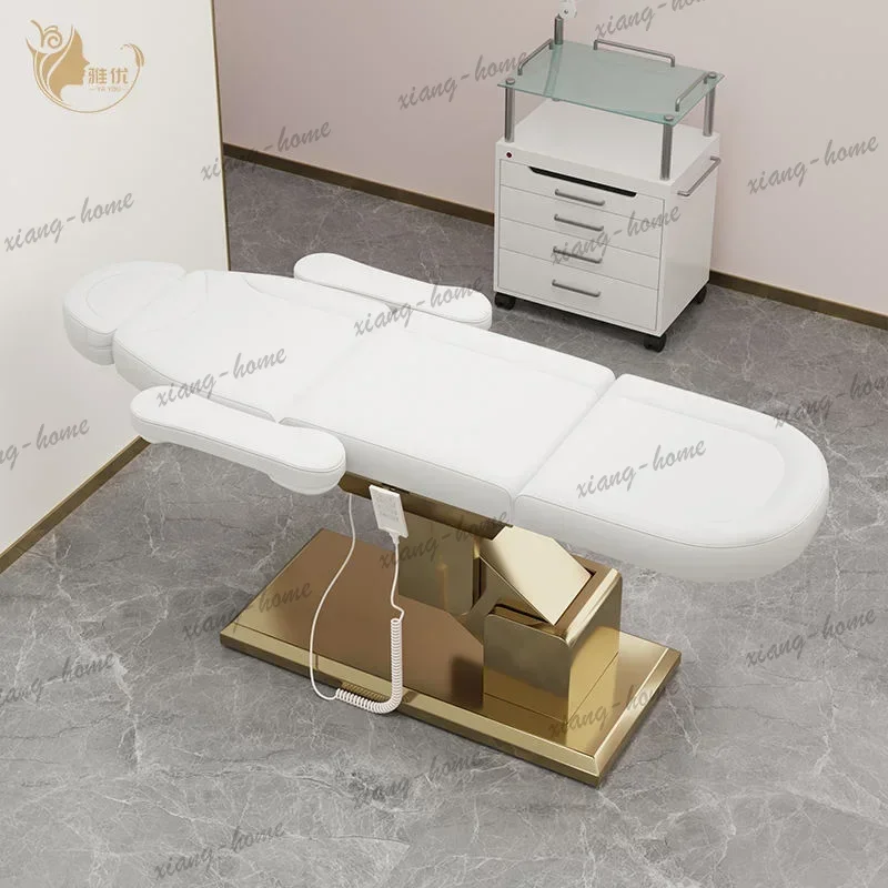 LSSynthetic Leather Salon Massage Bed With Facial Pillow And Stool Metal Frame Height Adjustable Spa Treatment Table
