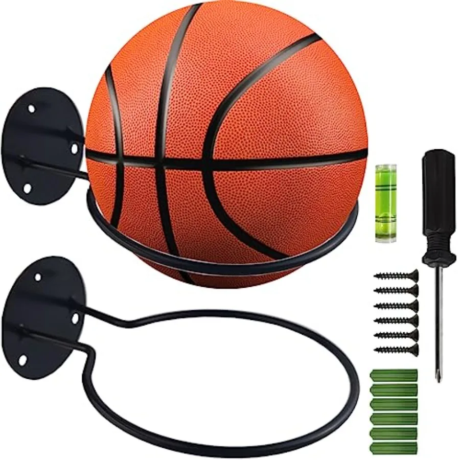 2PCS Sport Ball Halter Wand Halterung Display Rack Universal Ball Rack Metall Ball Halter Schwarz Ball Rack Halter für basketball V