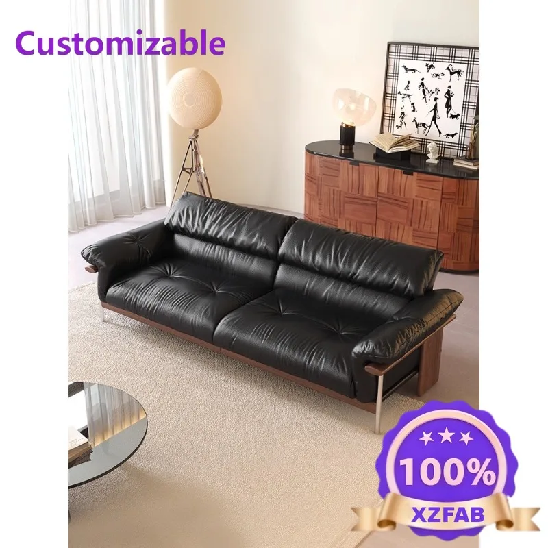 Factory Direct 2026 Leather sofa, Italian minimalist black walnut top layer cowhide