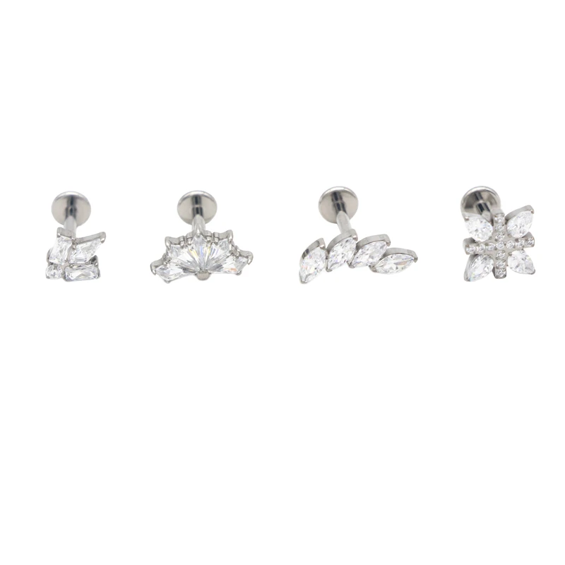 CZ Gem 12pcs ASTM F136 Titanium Labret Monroe Tragus Ear Piercing Lip Bar Stud Helix Cartilage Internally Thread Free Shipping