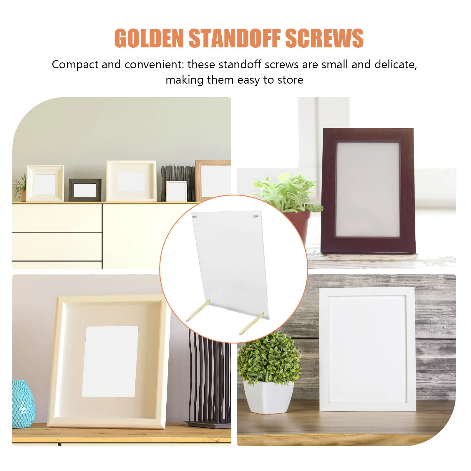 6Pcs Gold Finish Standoff Mounting Screws for Picture Frames Posters Wedding Table Numbers Acrylic Sign Display Hardware Frame