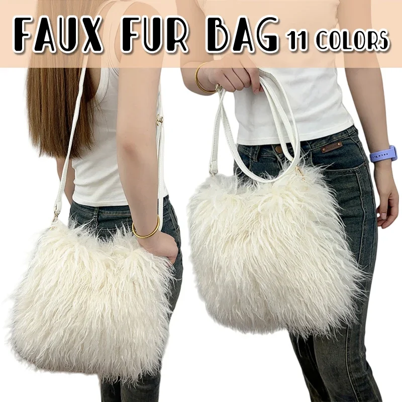

1pc Faux Fur Square Shoulder Crossbody Bag for Women Handbag Fluffy Plush Soft Casual Clutch Fall Purse Hobo Bag