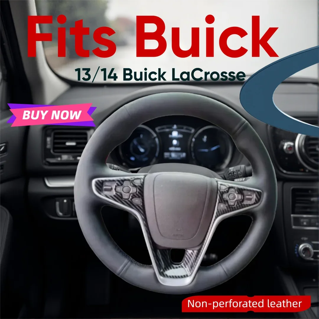Hand Sewn Non-Perforated Leather Steering Wheel Cover, Full Wrap Custom Fit for 2013/2014 Buick LaCrosse