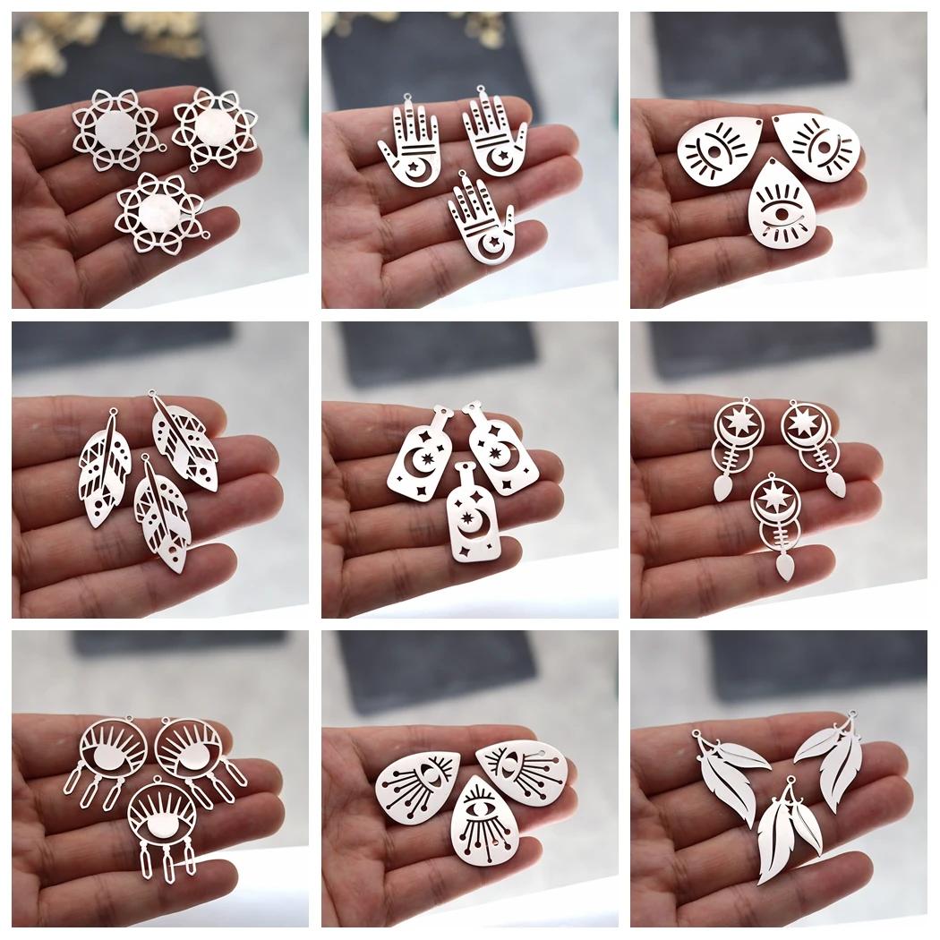 3pcs Stainless Steel Charms Snake Moon Phase Sun Cross Cattle Head Buffalo Pendant DIY Jewelry Making Earrings Necklace Bracelet