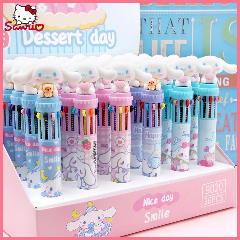 

12/36pcs Sanrio 10 Colors Ball Point Pen Cinnamoroll Multicolor Neutral Pens Students Kids Schools Draw Stationery Supplies Gift